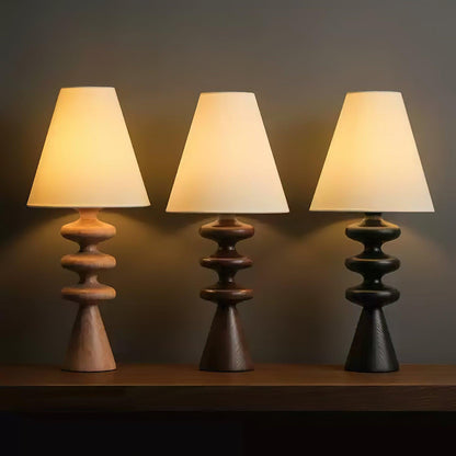 Sculptural Wood Table Lamp with Fabric Shade 20 Inches Tall for Bedside Reading Light Living Room Desk Accent Nightstand Lighting Modern Hom