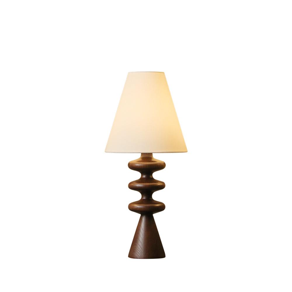 Sculptural Wood Table Lamp with Fabric Shade 20 Inches Tall for Bedside Reading Light Living Room Desk Accent Nightstand Lighting Modern Hom