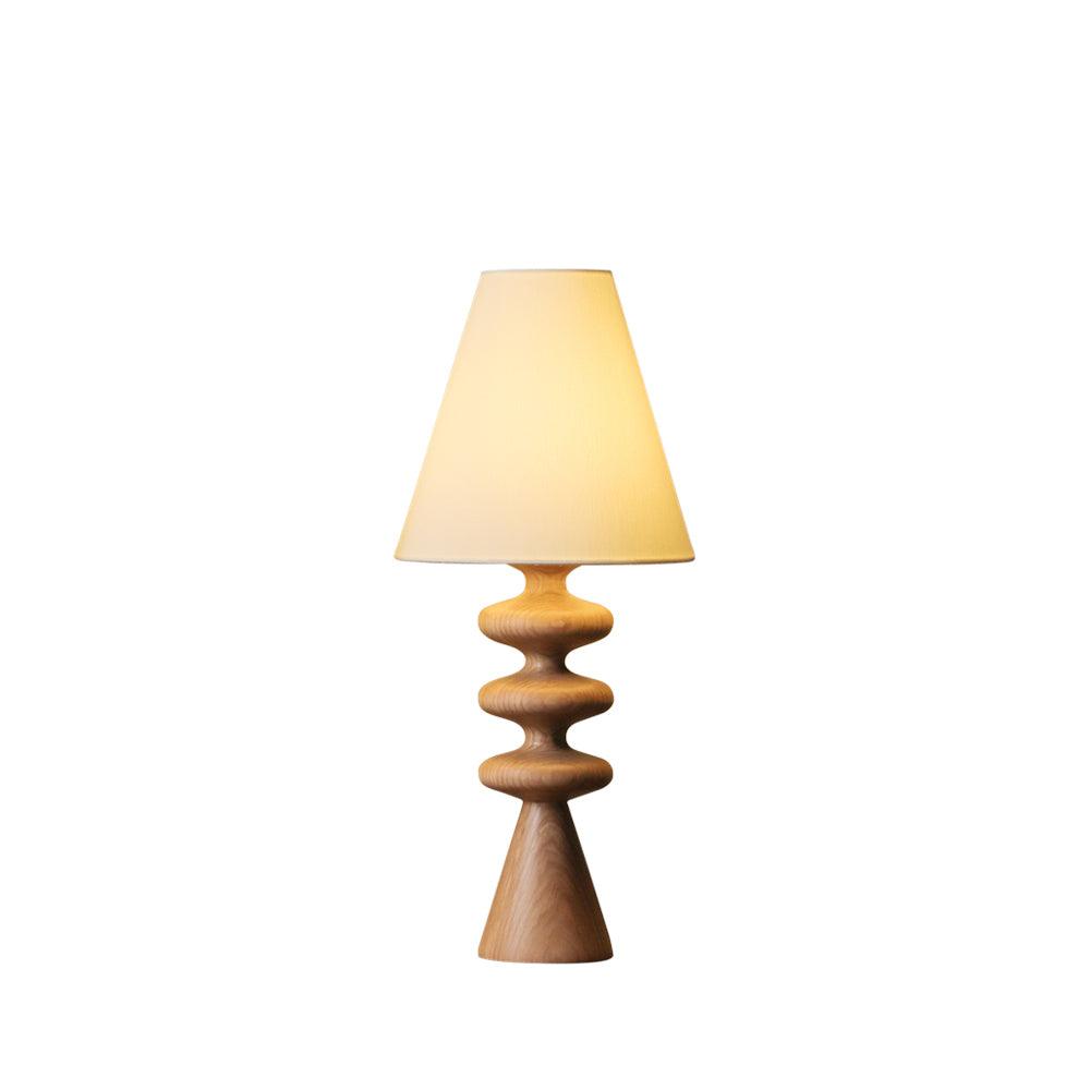 Sculptural Wood Table Lamp with Fabric Shade 20 Inches Tall for Bedside Reading Light Living Room Desk Accent Nightstand Lighting Modern Hom