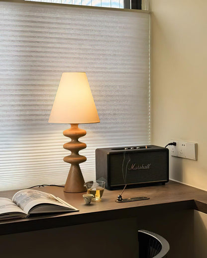 Sculptural Wood Table Lamp with Fabric Shade 20 Inches Tall for Bedside Reading Light Living Room Desk Accent Nightstand Lighting Modern Hom