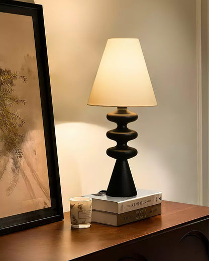 Sculptural Wood Table Lamp with Fabric Shade 20 Inches Tall for Bedside Reading Light Living Room Desk Accent Nightstand Lighting Modern Hom
