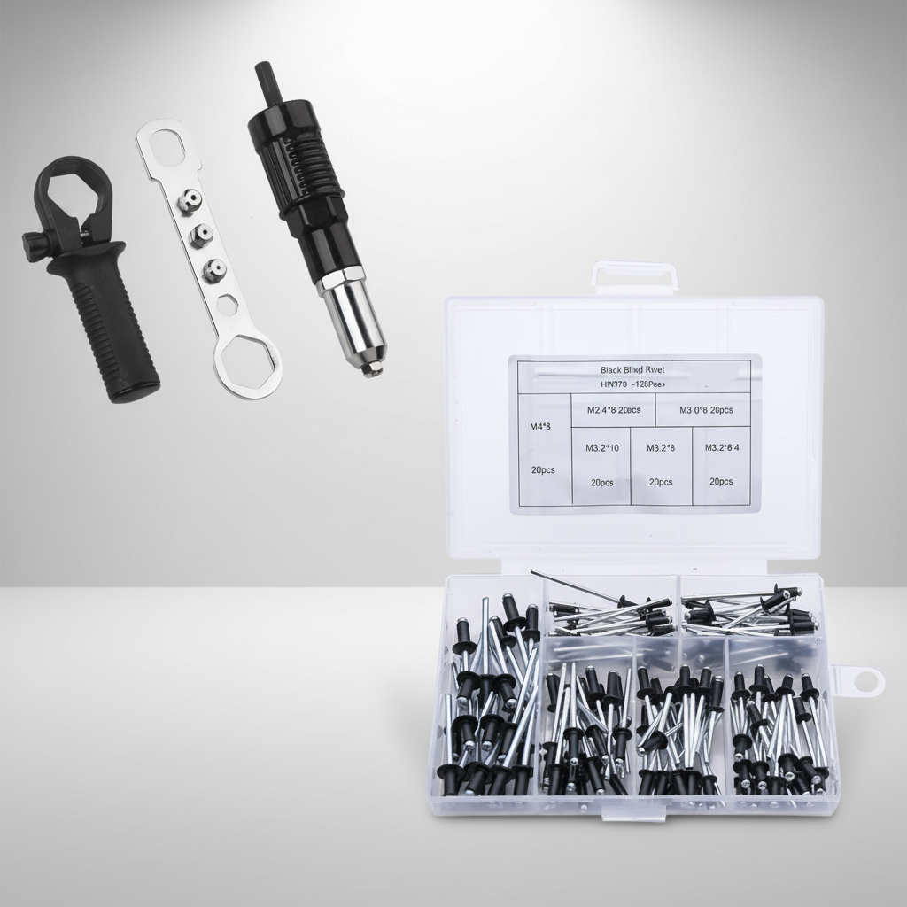 Kit d'outils de rivetage | Adaptateur pour perceuse électrique avec buses interchangeables | Solution de fixation polyvalente pour les réparations domestiques