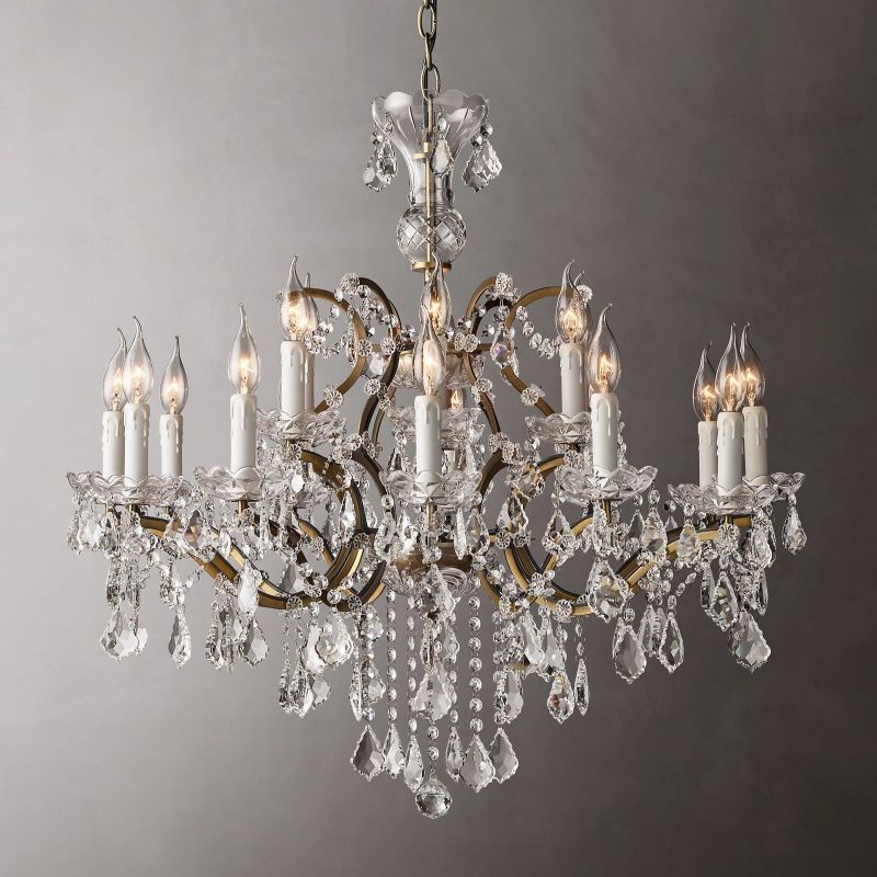 18-Light Crystal Chandelier Round Iron Frame 33 Inches Adjustable Chain Dining Room Entryway Grand Foyer Bedroom Statement Fixture