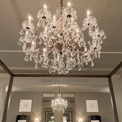 18-Light Crystal Chandelier Round Iron Frame 33 Inches Adjustable Chain Dining Room Entryway Grand Foyer Bedroom Statement Fixture