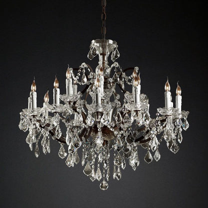 18-Light Crystal Chandelier Round Iron Frame 33 Inches Adjustable Chain Dining Room Entryway Grand Foyer Bedroom Statement Fixture