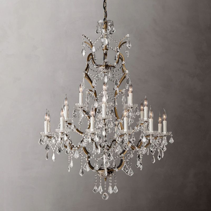 Large Grand Statement Chandelier Crystal Orb Fixture 40 Inch Round Elegant Dining Room Living Room Foyer Multi-Light 25 Bulb Iron Frame