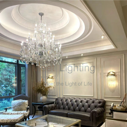 Large Grand Statement Chandelier Crystal Orb Fixture 40 Inch Round Elegant Dining Room Living Room Foyer Multi-Light 25 Bulb Iron Frame