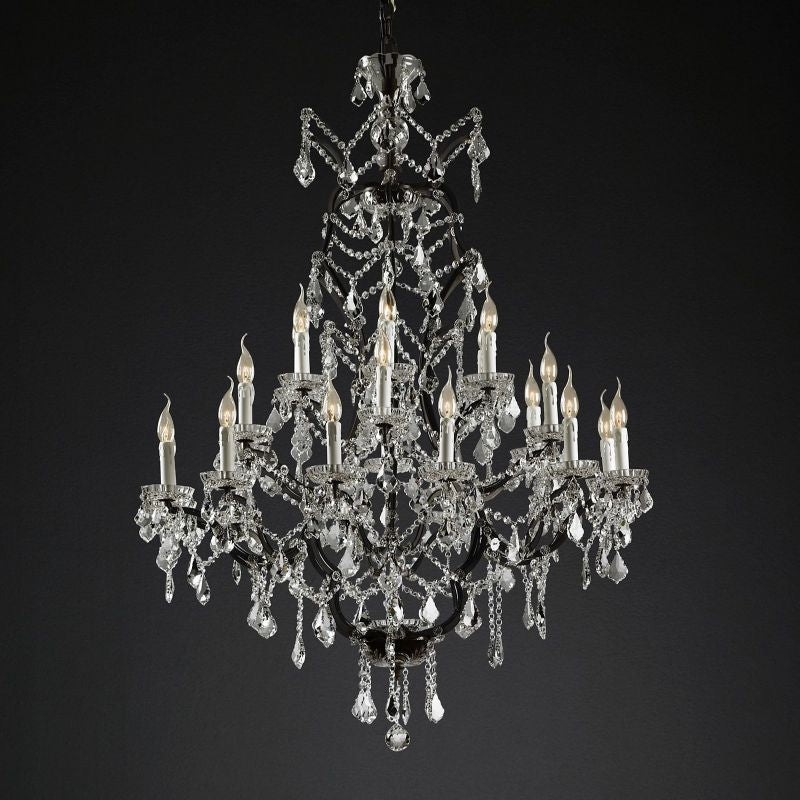 Large Grand Statement Chandelier Crystal Orb Fixture 40 Inch Round Elegant Dining Room Living Room Foyer Multi-Light 25 Bulb Iron Frame