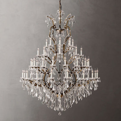 Grand Statement Crystal Chandelier 60 Inch Round Wrought Metal 49-Light Fixture for Foyer Dining Room High Ceiling