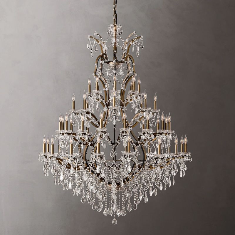 Grand Statement Crystal Chandelier 60 Inch Round Wrought Metal 49-Light Fixture for Foyer Dining Room High Ceiling