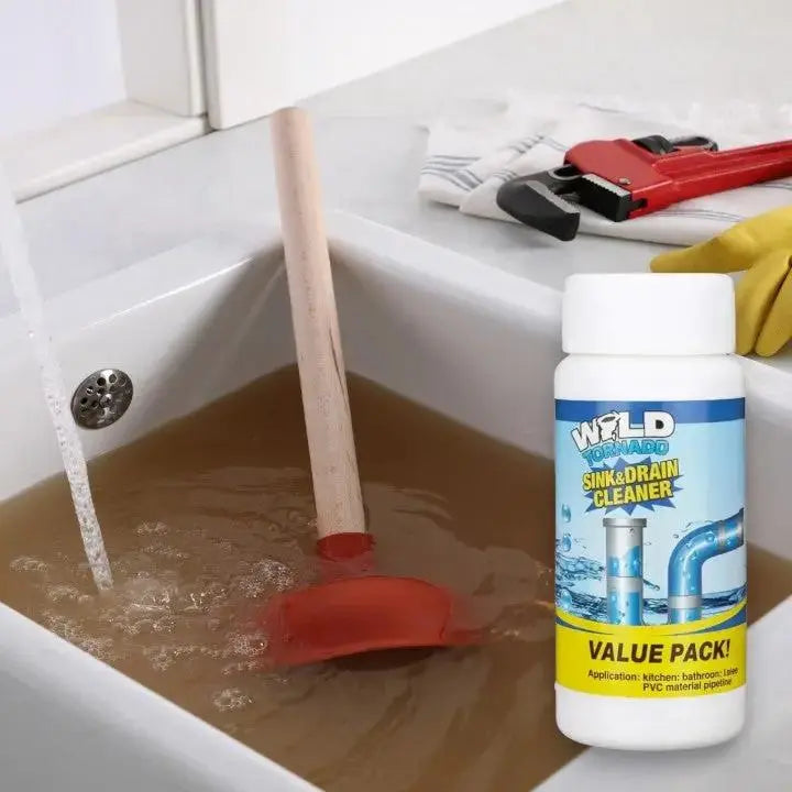 Déboucheur en poudre 110 g – Produit d'entretien pour éviers de cuisine et salles de bains, élimine les obstructions dans les douches, toilettes, tuyaux en PVC, graisses et cheveux