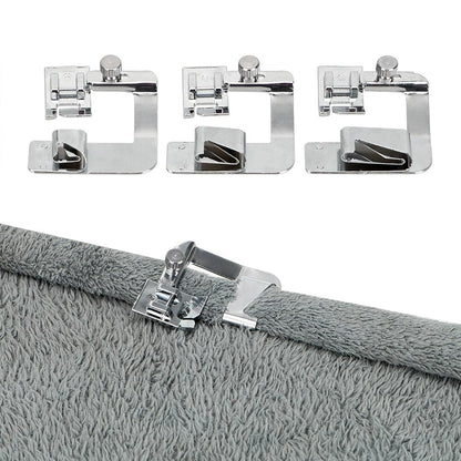 Metal Rolled Hem Foot Set for Sewing Machines – 3 Sizes 0.5", 0.7", 1.0" – Universal Attachment for Clean Edge Finishes on Clothing Curtains
