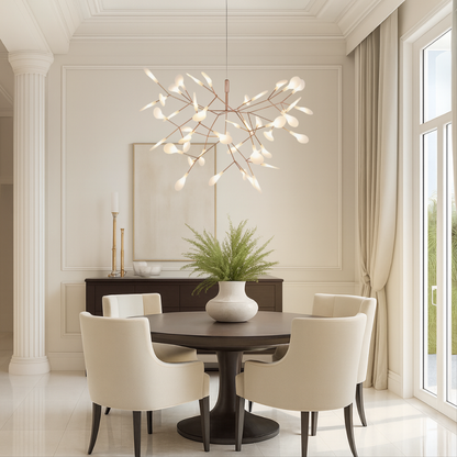 Rose Gold Hanging Light Fixture 28 in Wide 45 LED Branches Modern Dining Room Chandelier for Living Room High Ceiling Kitchen Island Ambient