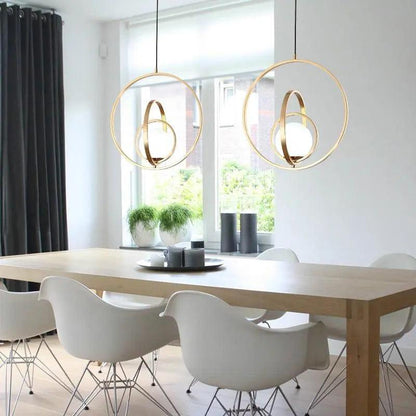 Adjustable Circular Pendant Light Gold Finish Multi-Ring Ceiling Fixture for Dining Room Kitchen Island Living Room Bedroom Modern Hanging L