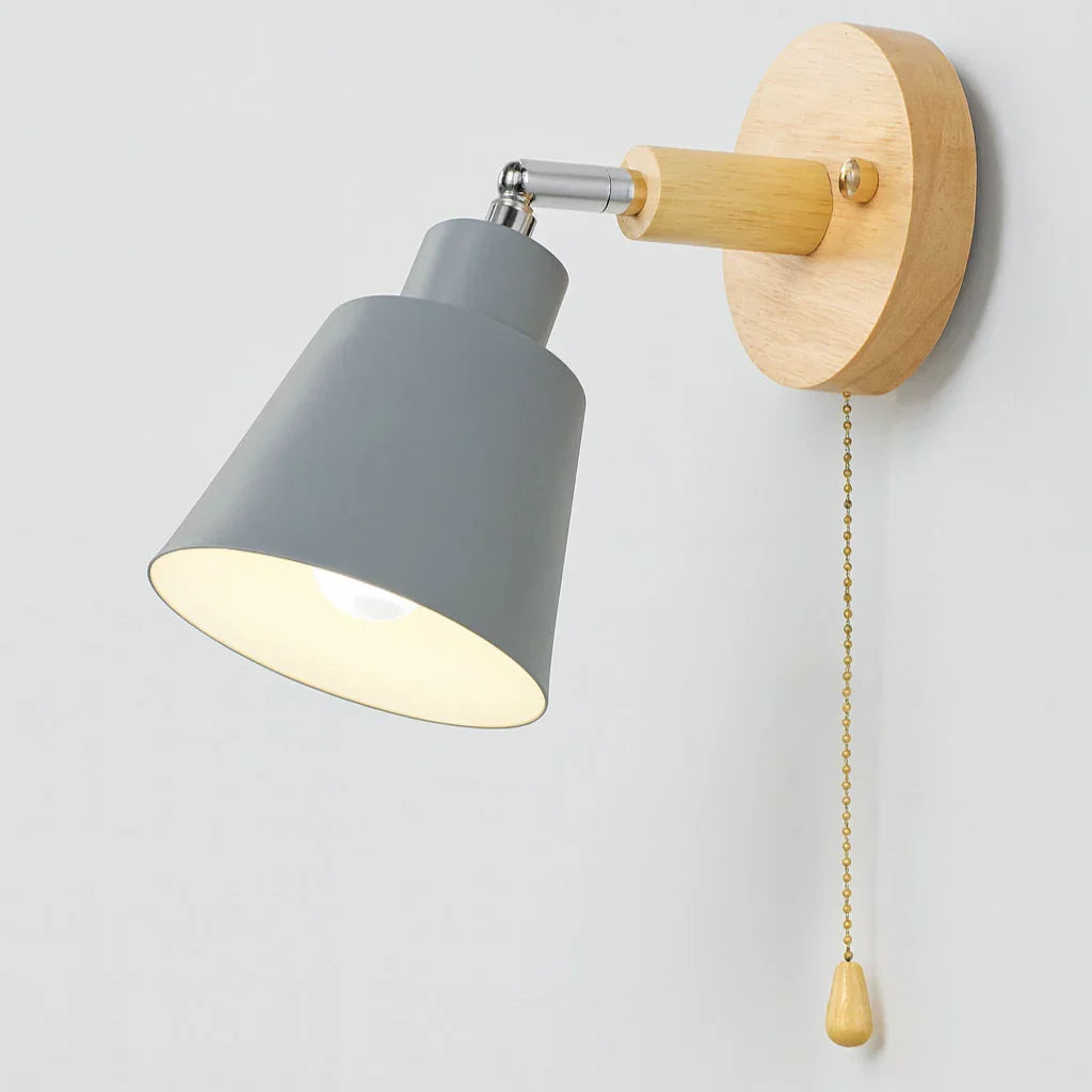 Adjustable Wall-Mount Reading Light Gray Wood Accent Swivel Arm Bedside Sconce E27 Socket for Bedroom Living Room Hallway