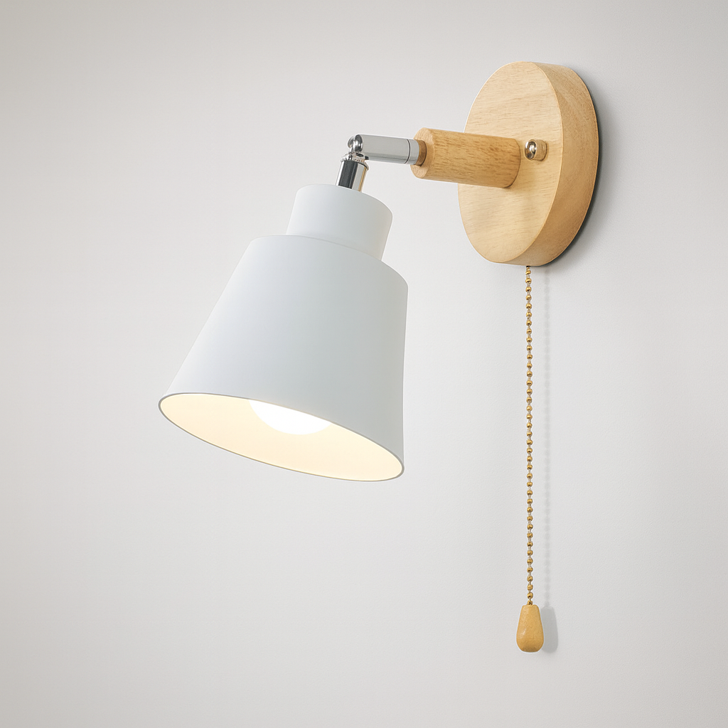 Adjustable Wall-Mount Reading Light Gray Wood Accent Swivel Arm Bedside Sconce E27 Socket for Bedroom Living Room Hallway