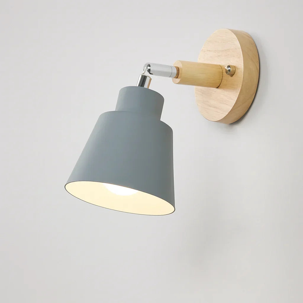Adjustable Wall-Mount Reading Light Gray Wood Accent Swivel Arm Bedside Sconce E27 Socket for Bedroom Living Room Hallway