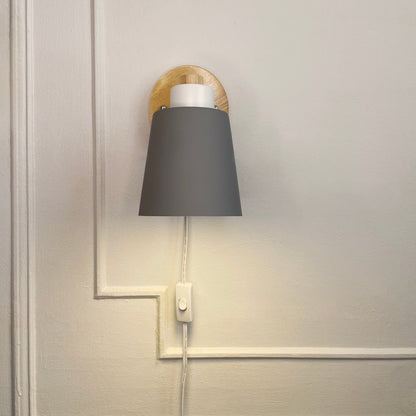 Adjustable Wood & Metal Sconce 7.5 in Yellow Plug-In Task Light for Nightstand Bedrooms Home Office Swivel Arm Accent Lighting