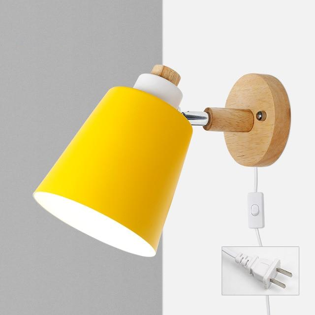 Adjustable Wood & Metal Sconce 7.5 in Yellow Plug-In Task Light for Nightstand Bedrooms Home Office Swivel Arm Accent Lighting