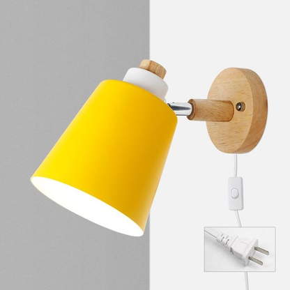 Adjustable Wood & Metal Sconce 7.5 in Yellow Plug-In Task Light for Nightstand Bedrooms Home Office Swivel Arm Accent Lighting