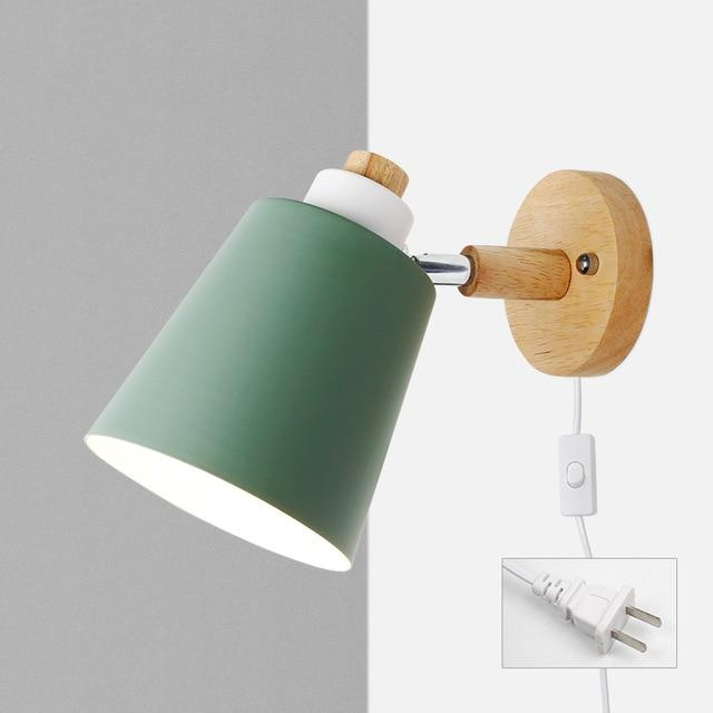 Adjustable Wood & Metal Sconce 7.5 in Yellow Plug-In Task Light for Nightstand Bedrooms Home Office Swivel Arm Accent Lighting
