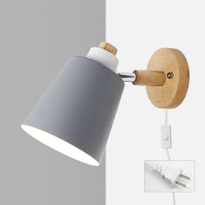 Adjustable Wood & Metal Sconce 7.5 in Yellow Plug-In Task Light for Nightstand Bedrooms Home Office Swivel Arm Accent Lighting
