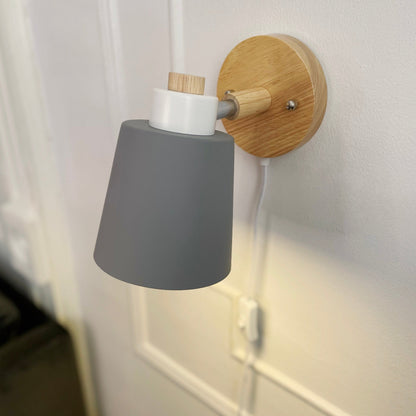 Adjustable Wood & Metal Sconce 7.5 in Yellow Plug-In Task Light for Nightstand Bedrooms Home Office Swivel Arm Accent Lighting