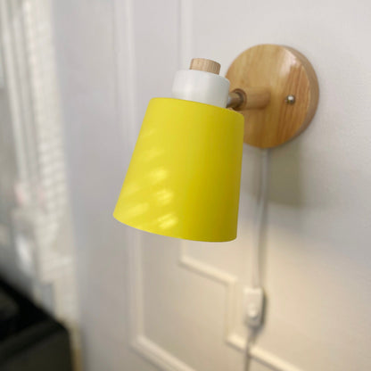 Adjustable Wood & Metal Sconce 7.5 in Yellow Plug-In Task Light for Nightstand Bedrooms Home Office Swivel Arm Accent Lighting