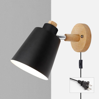 Adjustable Wood & Metal Sconce 7.5 in Yellow Plug-In Task Light for Nightstand Bedrooms Home Office Swivel Arm Accent Lighting
