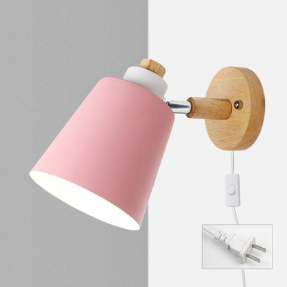 Adjustable Wood & Metal Sconce 7.5 in Yellow Plug-In Task Light for Nightstand Bedrooms Home Office Swivel Arm Accent Lighting