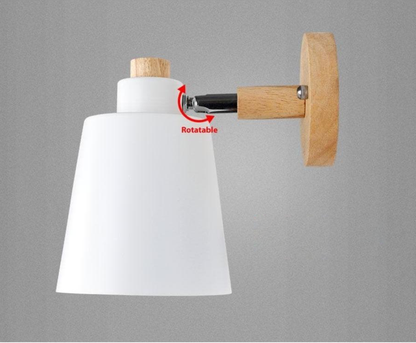 Adjustable Wood & Metal Sconce 7.5 in Yellow Plug-In Task Light for Nightstand Bedrooms Home Office Swivel Arm Accent Lighting