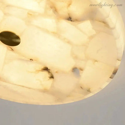 Alabaster Flush Mount Ceiling Light – Natural Stone Fixture for Living Room, Bedroom & Hallway – Round LED Fixture in Brass, Black or Chrome
