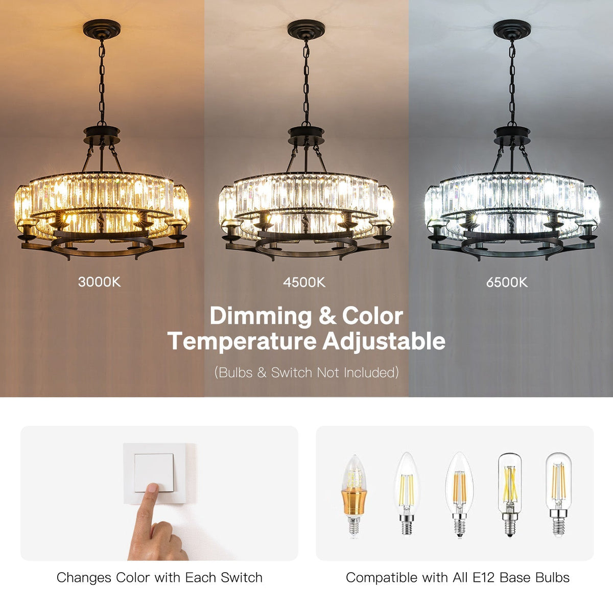 Round Overhead Fixture with Hanging Prisms for Dining Areas, Open-Concept Kitchens & Farmhouse Interiors | Adjustable Height, Wagon Wheel Fr