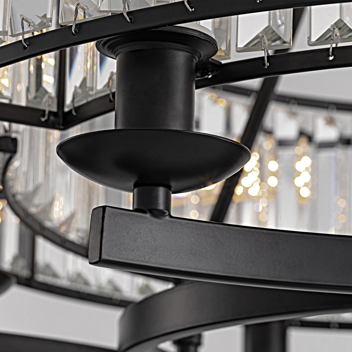 Wagon Wheel Crystal Fixture Matte Black Adjustable Hanging Light 31 Inch Dining Room Farmhouse Ceiling Lighting for Kitchen Island Living Ro