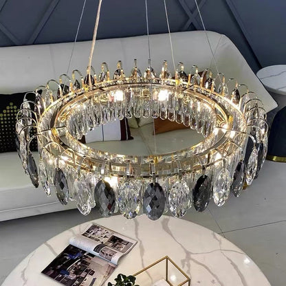 Dimmable Crystal Chandelier for Dining Room & Living Room – Adjustable Chain, Faceted Prisms, Multiple Sizes – Round & Rectangle