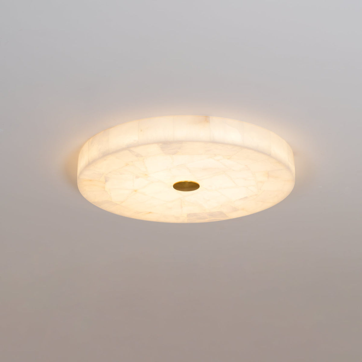 Flush Mount LED Ceiling Light 20 in Round Alabaster Stone Mosaic Pattern for Bedroom Living Room Dining Room Kitchen White Gold Metal Frame