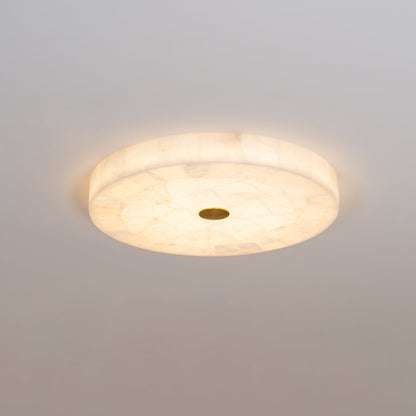Flush Mount LED Ceiling Light 20 in Round Alabaster Stone Mosaic Pattern for Bedroom Living Room Dining Room Kitchen White Gold Metal Frame
