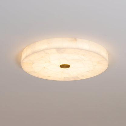 Flush Mount LED Ceiling Light 20 in Round Alabaster Stone Mosaic Pattern for Bedroom Living Room Dining Room Kitchen White Gold Metal Frame