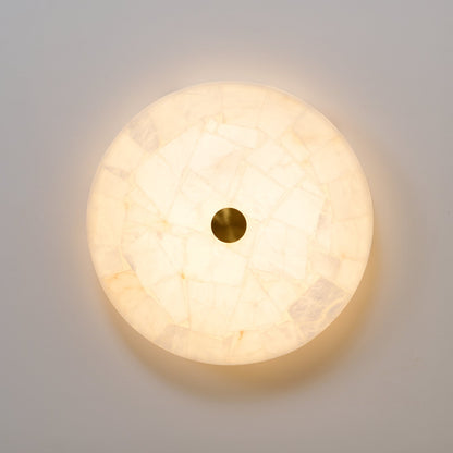 Flush Mount LED Ceiling Light 20 in Round Alabaster Stone Mosaic Pattern for Bedroom Living Room Dining Room Kitchen White Gold Metal Frame