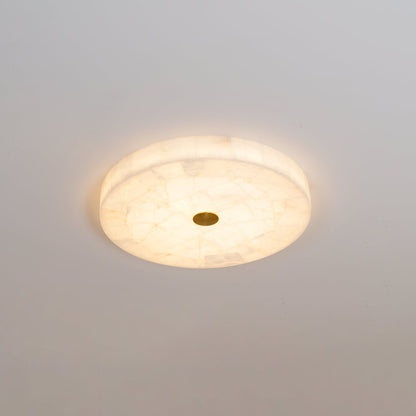 Flush Mount LED Ceiling Light 20 in Round Alabaster Stone Mosaic Pattern for Bedroom Living Room Dining Room Kitchen White Gold Metal Frame