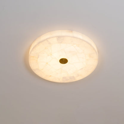 Flush Mount LED Ceiling Light 20 in Round Alabaster Stone Mosaic Pattern for Bedroom Living Room Dining Room Kitchen White Gold Metal Frame