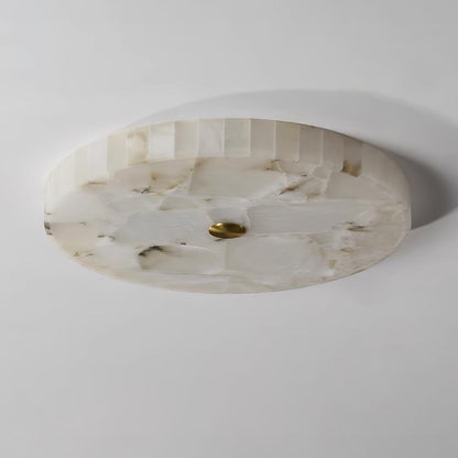 Flush Mount LED Ceiling Light 20 in Round Alabaster Stone Mosaic Pattern for Bedroom Living Room Dining Room Kitchen White Gold Metal Frame