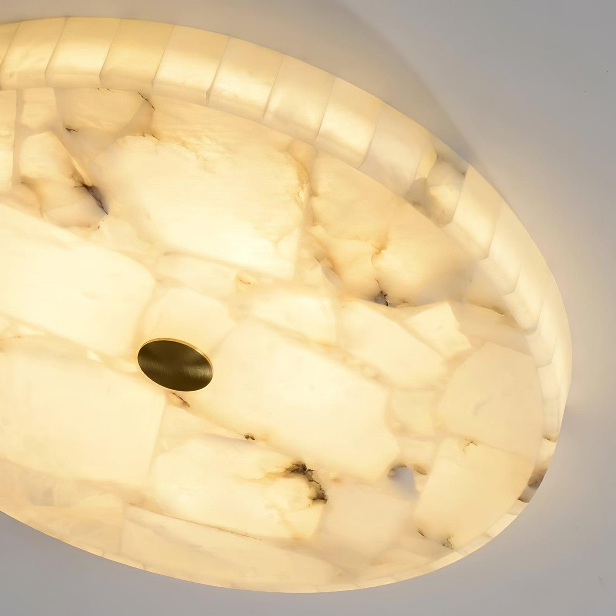 Flush Mount LED Ceiling Light 20 in Round Alabaster Stone Mosaic Pattern for Bedroom Living Room Dining Room Kitchen White Gold Metal Frame