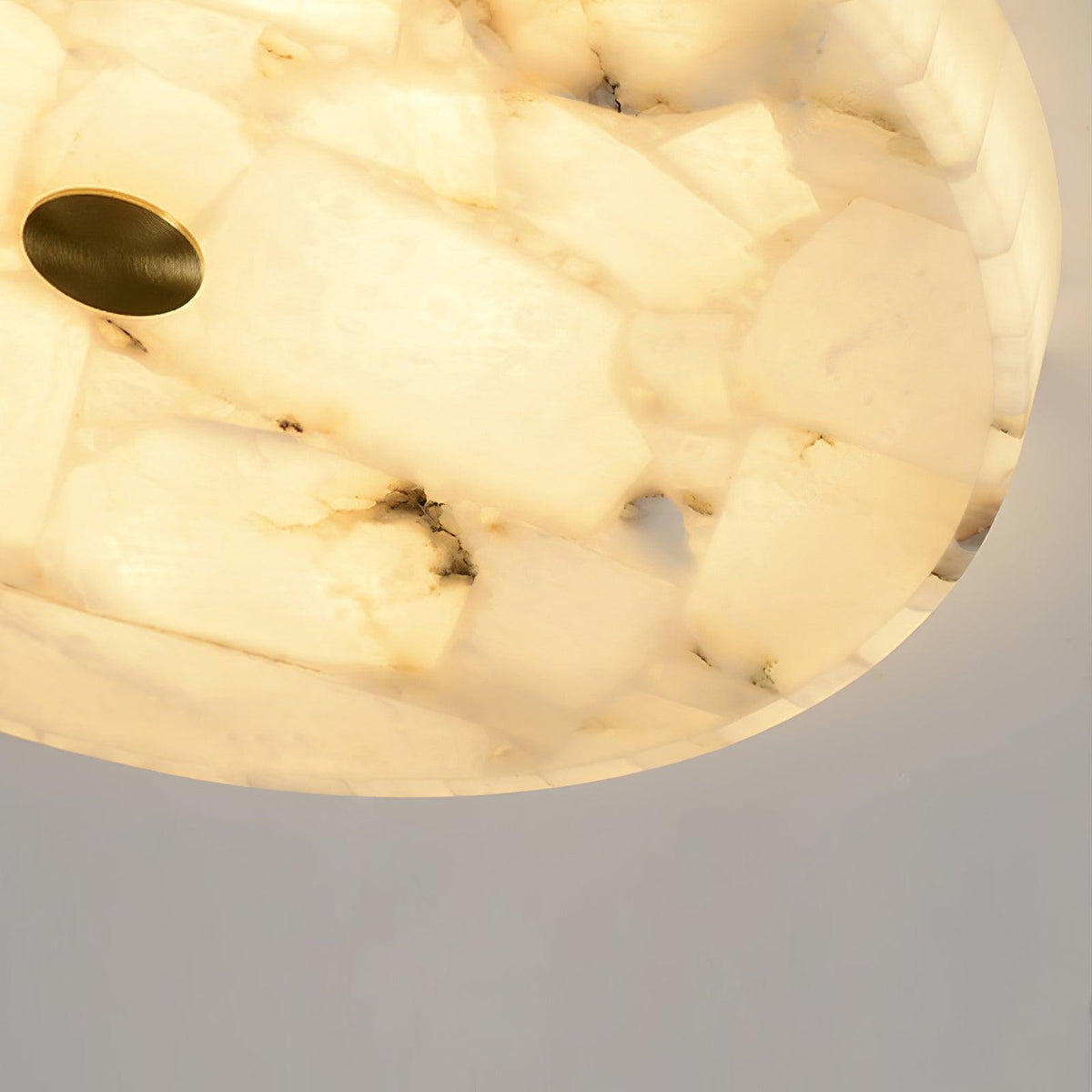 Flush Mount LED Ceiling Light 20 in Round Alabaster Stone Mosaic Pattern for Bedroom Living Room Dining Room Kitchen White Gold Metal Frame
