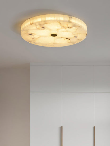 Flush Mount LED Ceiling Light 20 in Round Alabaster Stone Mosaic Pattern for Bedroom Living Room Dining Room Kitchen White Gold Metal Frame