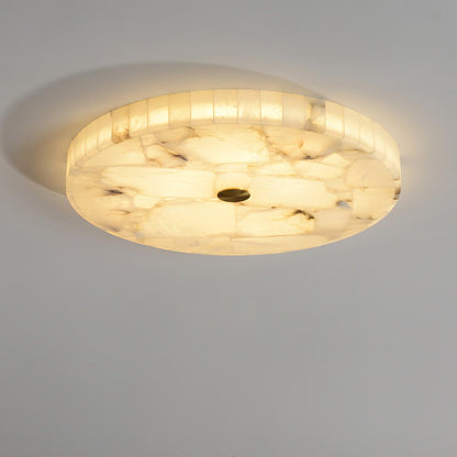Flush Mount LED Ceiling Light 20 in Round Alabaster Stone Mosaic Pattern for Bedroom Living Room Dining Room Kitchen White Gold Metal Frame