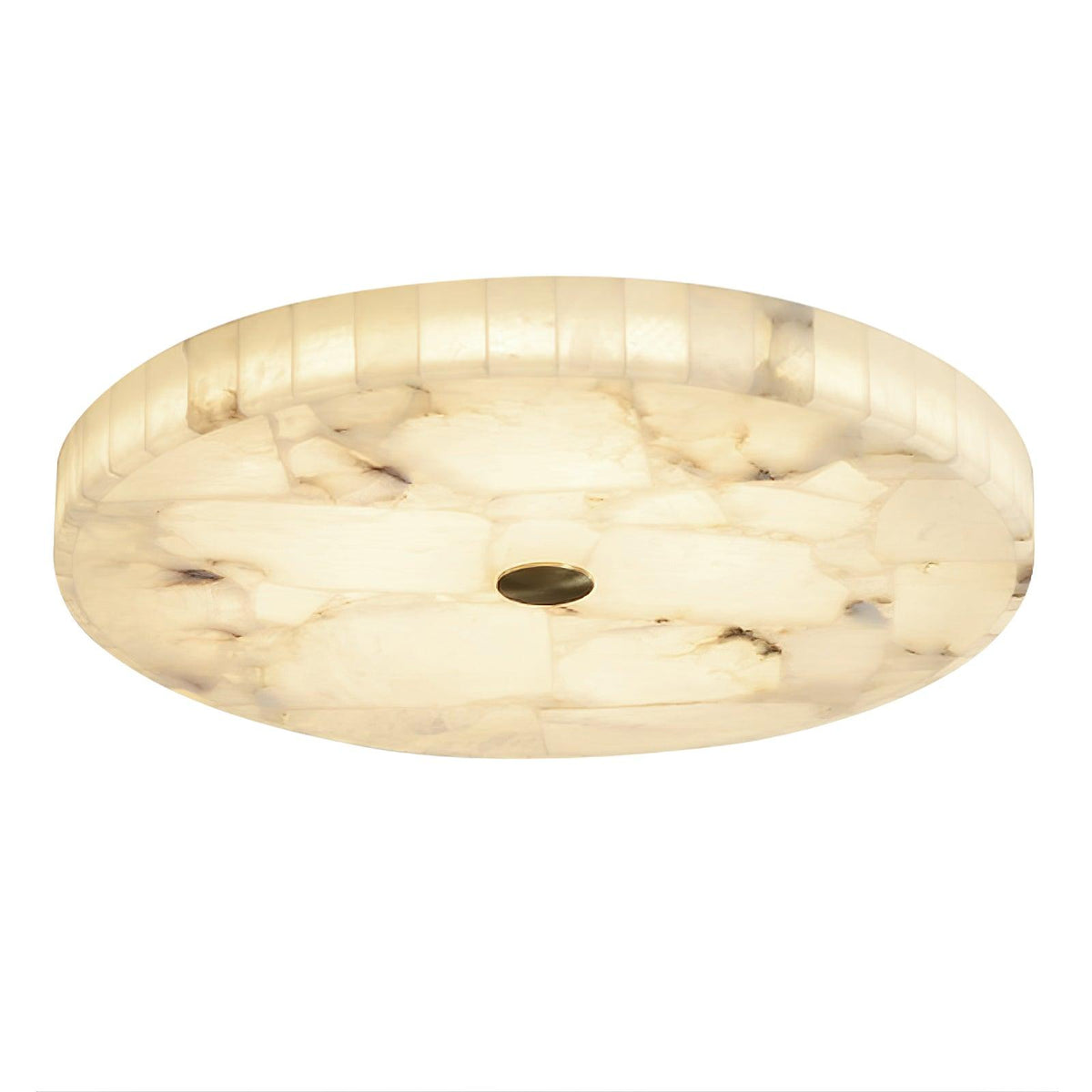 Flush Mount LED Ceiling Light 20 in Round Alabaster Stone Mosaic Pattern for Bedroom Living Room Dining Room Kitchen White Gold Metal Frame