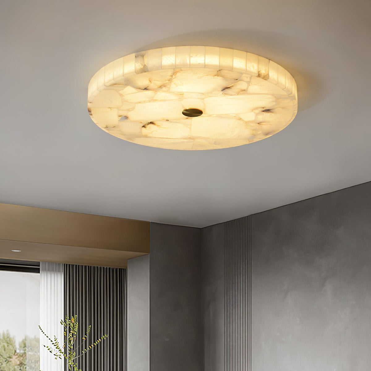 Plafonnier LED encastré rond en albâtre, profil de 5 cm, blanc doré, température de couleur réglable pour chambre, couloir, entrée, moderne, profil bas