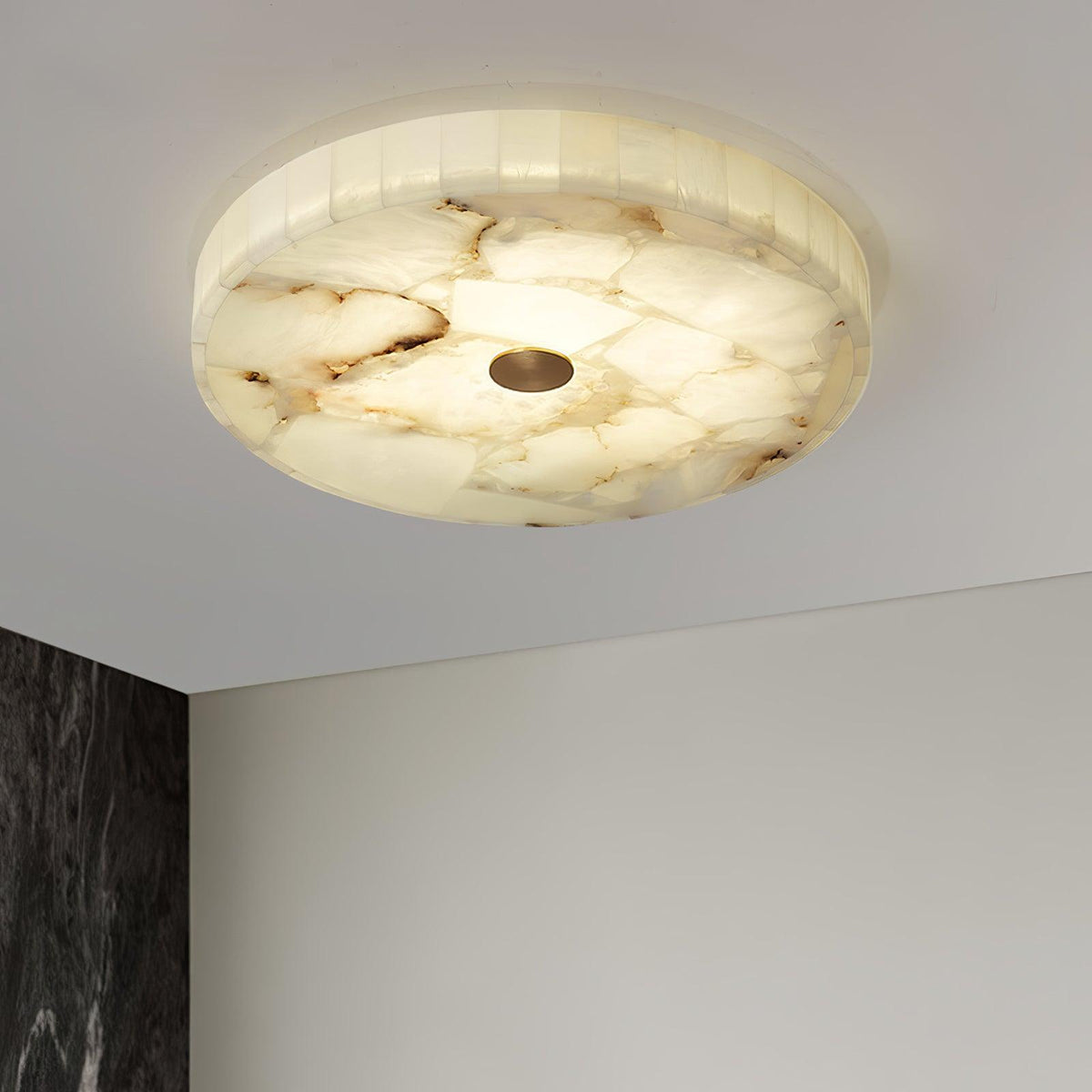 Plafonnier LED encastré rond en albâtre, profil de 5 cm, blanc doré, température de couleur réglable pour chambre, couloir, entrée, moderne, profil bas