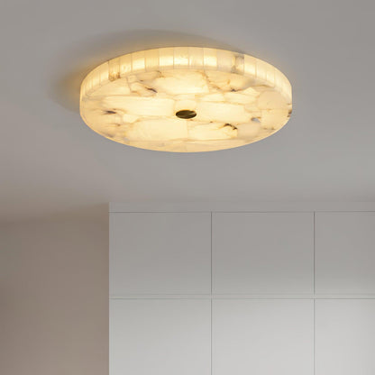 Flush Mount LED Ceiling Light 20 in Round Alabaster Stone Mosaic Pattern for Bedroom Living Room Dining Room Kitchen White Gold Metal Frame